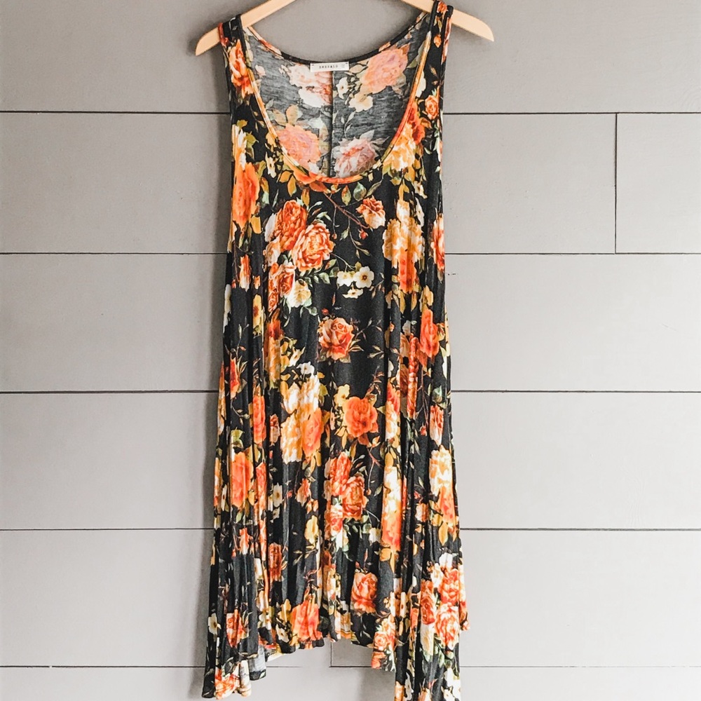 Plus size black and orange floral summer dress